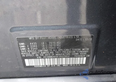 2014 Subaru Legacy 2.5I from USA, damaged, VIN 4S3BMBA60E3022954